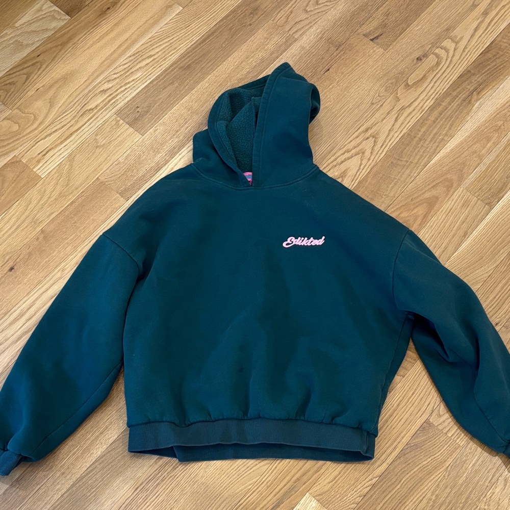Edikted Dark Green Hoodie with Pink Script